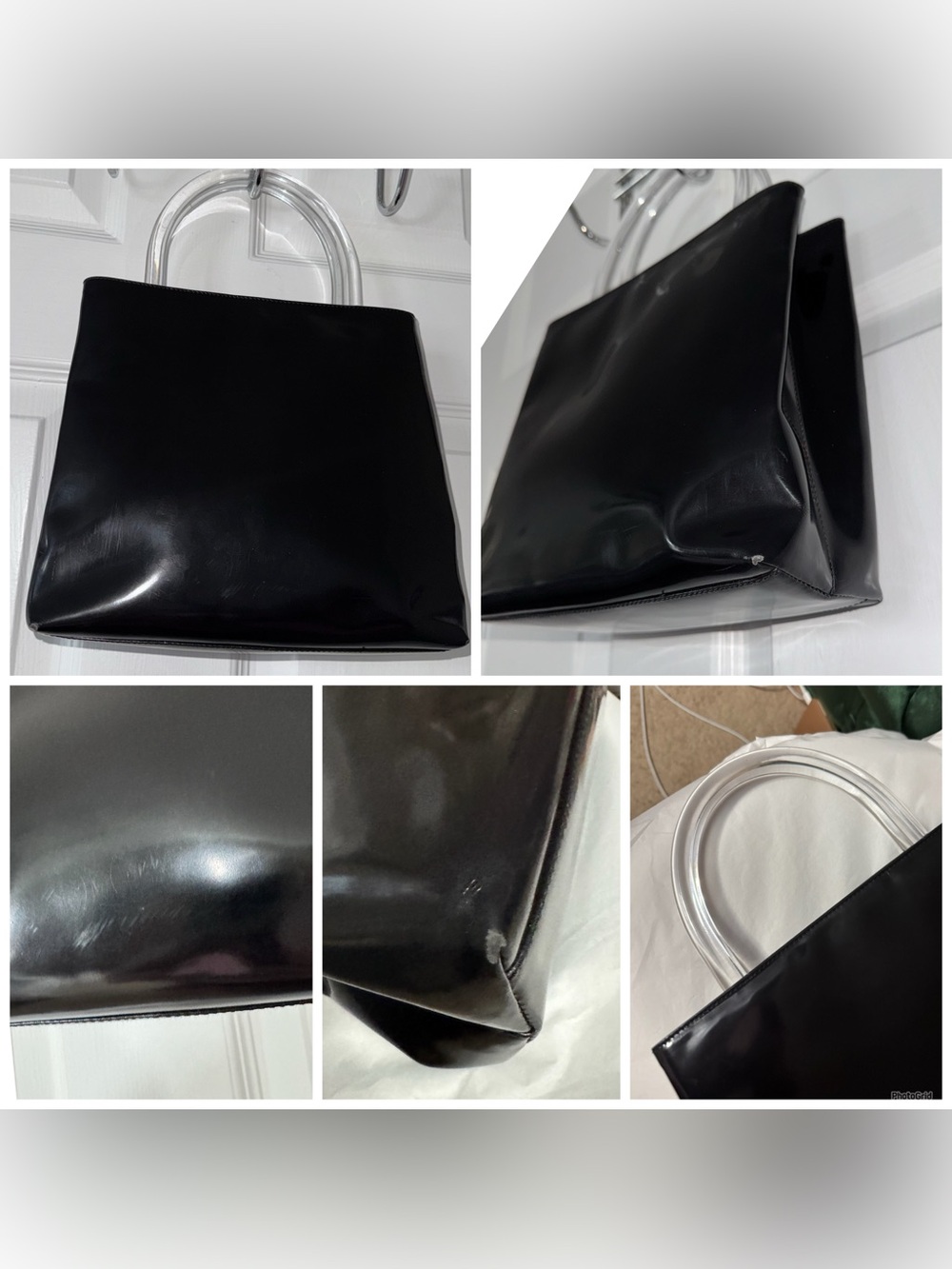 Prada AUTHENTIC Vintage Black Patent Leather Clear Lucite Shopper Tote Bag 90s - Picture 9 of 16